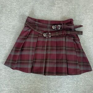 Killstar Punk Goth Burgundy and Gray Plaid Sable Riot Mini Skirt Sz. S